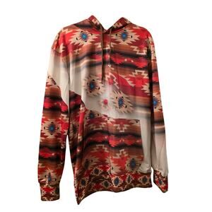 Nativa All Over Southwestern Aztec Print Hooded Sweatshirt Sz L Egypt Made Mens